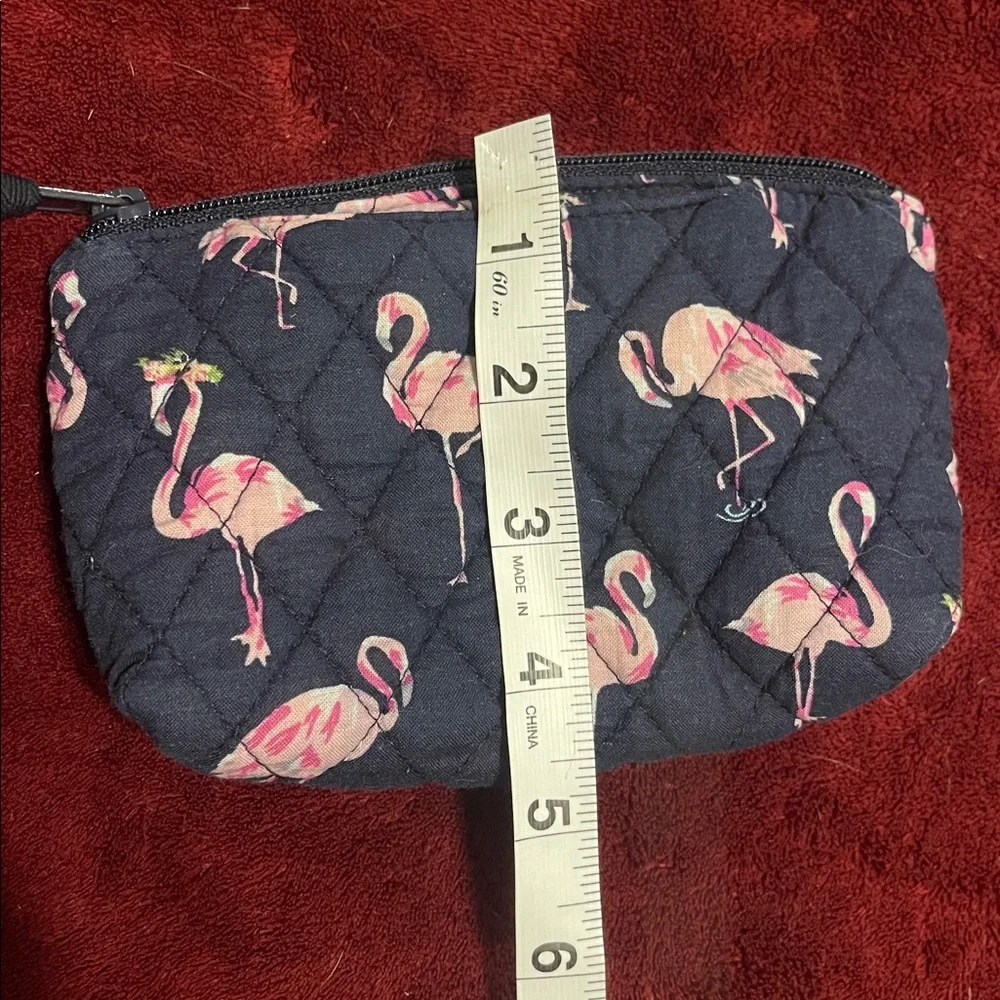 Vera Bradley Black and Pink Flamingo Quilted Small Pouch with Mirror